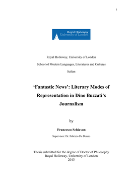 Literary Modes of Representation in Dino Buzzati's Journalism