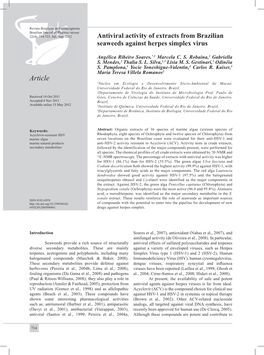 Antiviral Activity of Extracts from Brazilian Seaweeds Against Herpes Simplex Virus