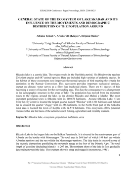 General State of the Ecosystem of Lake Skadar and Its Influence on the Movements and Demographic Distribution of the Population Around