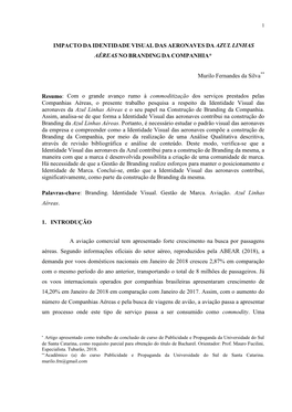 Impacto Da Identidade Visual Das Aeronaves Da Azul Linhas Aéreas No Branding Da Companhia*