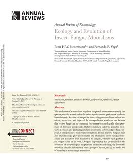 Ecology and Evolution of Insect–Fungus Mutualisms