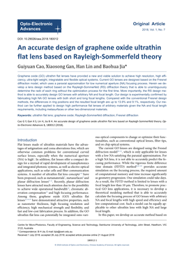 An Accurate Design of Graphene Oxide Ultrathin Flat Lens Based on Rayleigh-Sommerfeld Theory