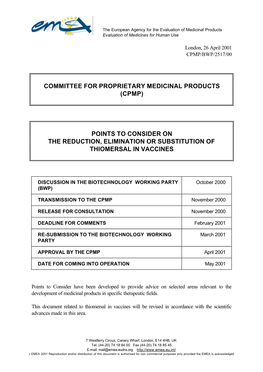 Points to Concider on the Reduction, Elimination Or Substitution of Thiomersal in Vaccines