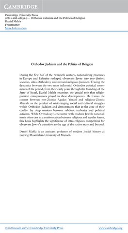 Orthodox Judaism and the Politics of Religion Daniel Mahla Frontmatter More Information