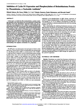 Inhibition of Cyclin Dl Expression and Phosphorylation of Retinoblastoma Protein by Phosmidosine, a Nucleotide Antibiotic1