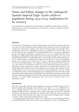 Status and Habitat Changes in the Endangered Spanish Imperial Eagle Aquila Adalberti Population During 1974–2004: Implications for Its Recovery