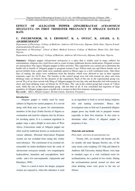 Effect of Alligator Pepper (Zingiberaceae Aframomum Melegueta) on First Trimester Pregnancy in Sprague Dawley Rats U. Inegbenebo