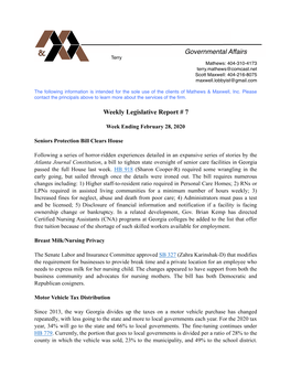 Weekly Legislative Report #7 2-28-20