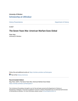 The Seven Years War: American Warfare Goes Global