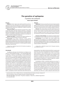 The Genetics of Epilepsies a Genética Das Epilepsias Iscia Lopes-Cendes*