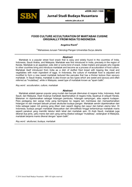 Food Culture Acculturation of Martabak Cuisine Originally from India to Indonesia