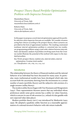 Prospect Theory Based Portfolio Optimization Problem with Imprecise Forecasts