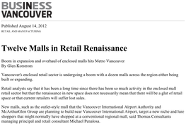 Twelve Malls in Retail Renaissance