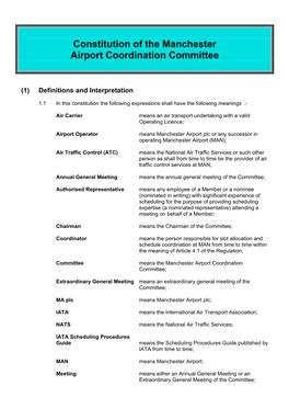 Constitution of the Manchester Airport Coordination Committee