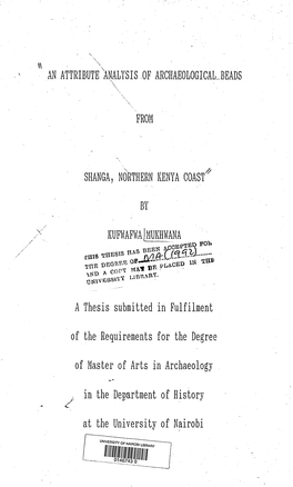 An Attribute Analysis.Of Archaeological Beads from Shanga, Northern Kenya Coast