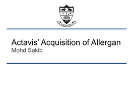 Actavis' Acquisition of Allergan