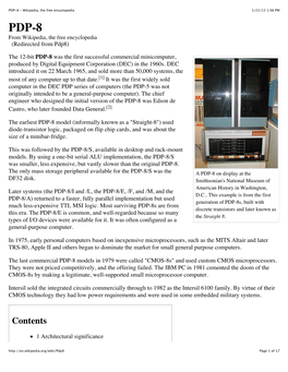 PDP-8 - Wikipedia, the Free Encyclopedia 1/22/12 1:06 PM PDP-8 from Wikipedia, the Free Encyclopedia (Redirected from Pdp8)