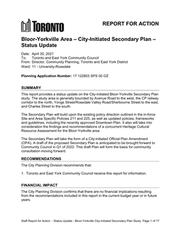 Bloor-Yorkville Area – City-Initiated Secondary Plan – Status Update