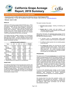 California Grape Acreage Report, 2019 Summary California Department of Food and Agriculture