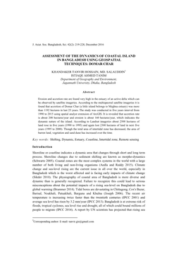 Assessment of the Dynamics of Coastal Island in Bangladesh Using Geospatial Techniques: Domar Char