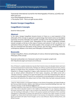 Dossier Georges Canguilhem Canguilhem's Concepts Abstract