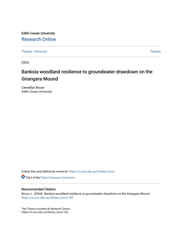 Banksia Woodland Resilience to Groundwater Drawdown on the Gnangara Mound
