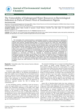 The Vulnerability of Underground Water Resources to Bacteriological