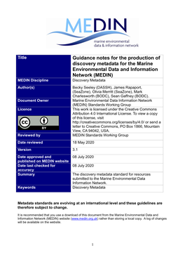 Guidance for the Production of MEDIN Metadata