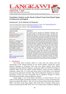 Translation Analysis on the Dayak Cultural Terms from Dayak Ngaju to Indonesian and English