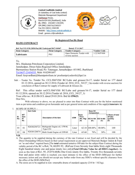 RATE CONTRACT To, M/S. Hindustan Petroleum Corporation Limited, Jamshedpur, Direct Sales Regional Office Jamshedpur, Burmamine