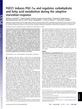 FGF21 Induces PGC-1 and Regulates Carbohydrate and Fatty Acid Metabolism During the Adaptive Starvation Response