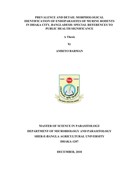 Prevalence and Detail Morphological Identification of Endoparasites of Murine Rodents in Dhaka City, Bangladesh: Special References to Public Health Significance