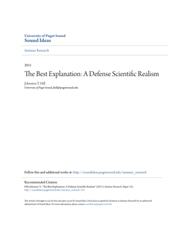 The Best Explanation: a Defense Scientific Realism Johnston T