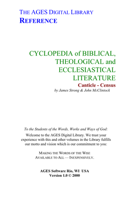 CYCLOPEDIA of BIBLICAL, THEOLOGICAL and ECCLESIASTICAL LITERATURE Canticle - Census by James Strong & John Mcclintock