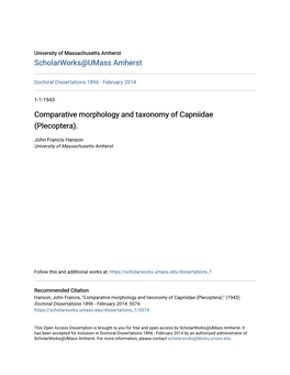 Comparative Morphology and Taxonomy of Capniidae (Plecoptera)