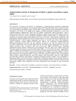 Antimicrobial Activity of Doripenem (S-4661): a Global Surveillance Report (2003) T