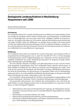 Geologische Landesaufnahme in Mecklenburg-Vorpommern Seit 1990