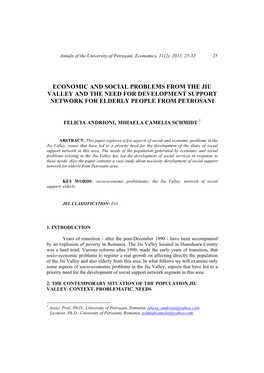 Andrioni, F.; Schmidt, M.C. Economic and Social Problems from the Jiu