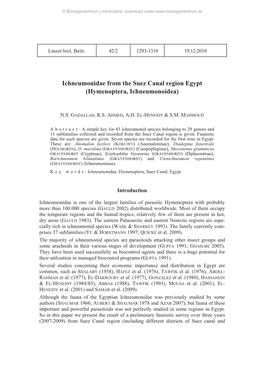 Ichneumonidae from the Suez Canal Region Egypt (Hymenoptera, Ichneumonoidea)