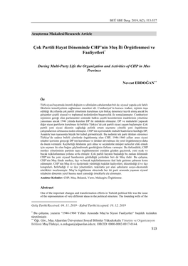 Çok Partili Hayat Döneminde CHP'nin Muş İli Örgütlenmesi Ve Faaliyetleri*