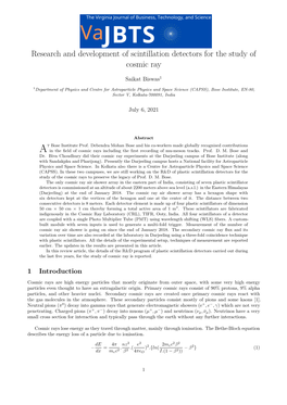 Research and Development of Scintillation Detectors for the Study of Cosmic Ray