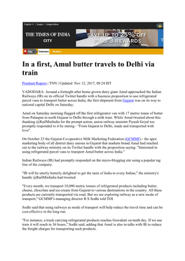 In a First, Amul Butter Travels to Delhi Via Train