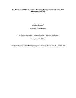 Sex, Drugs, and Rotifers: Endocrine Disrupting Water Contaminants and Rotifer Reproductive Cycling