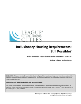 Inclusionary Housing Requirements: Still Possible?