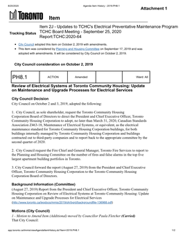 Item 2J - Updates to TCHC's Electrical Preventative Maintenance Program Tracking Status TCHC Board Meeting - September 25, 2020 Report:TCHC:2020-64