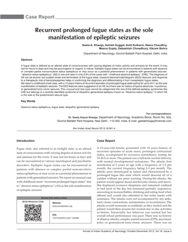 Recurrent Prolonged Fugue States As the Sole Manifestation of Epileptic Seizures