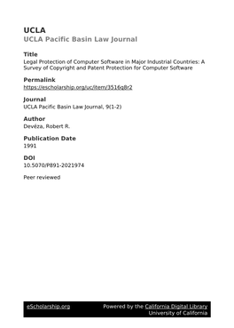 Legal Protection of Computer Software in Major Industrial Countries: a Survey of Copyright and Patent Protection for Computer Software