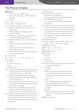 The Prisoner of Zenda Book Key 11 Open Answers Easystarts 1 a Coronation, Crown, Majesty, Throne 12 a Thinking That He Is the King