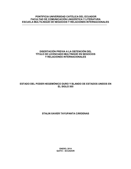 Pontificia Universidad Católica Del Ecuador Facultad De Comunicación Lingüística Y Literatura Escuela Multilingüe De Negocios Y Relaciones Internacionales