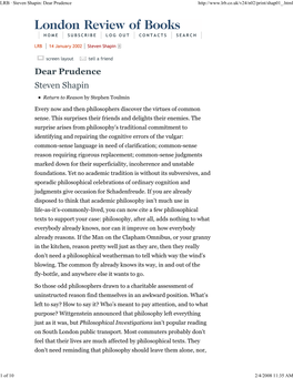 LRB · Steven Shapin: Dear Prudence